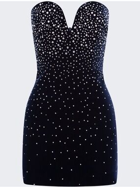 Alex Perry Black Velvet Embellished Strapless Mini Dress